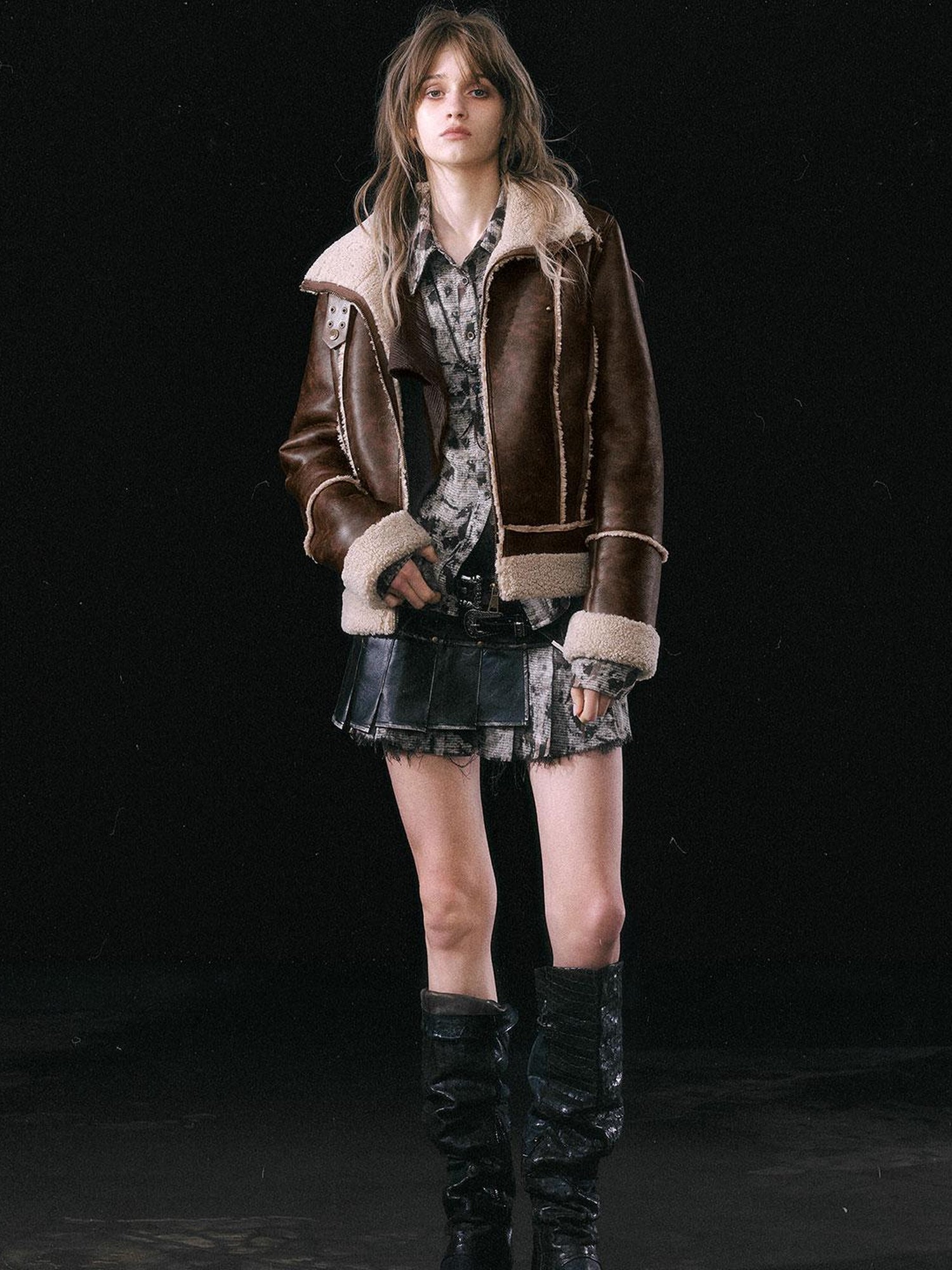 Update c Yanyu Escape Brown Faux Shearling Motorcycle Jacket