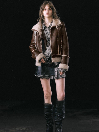 Update c Yanyu Escape Brown Faux Shearling Motorcycle Jacket