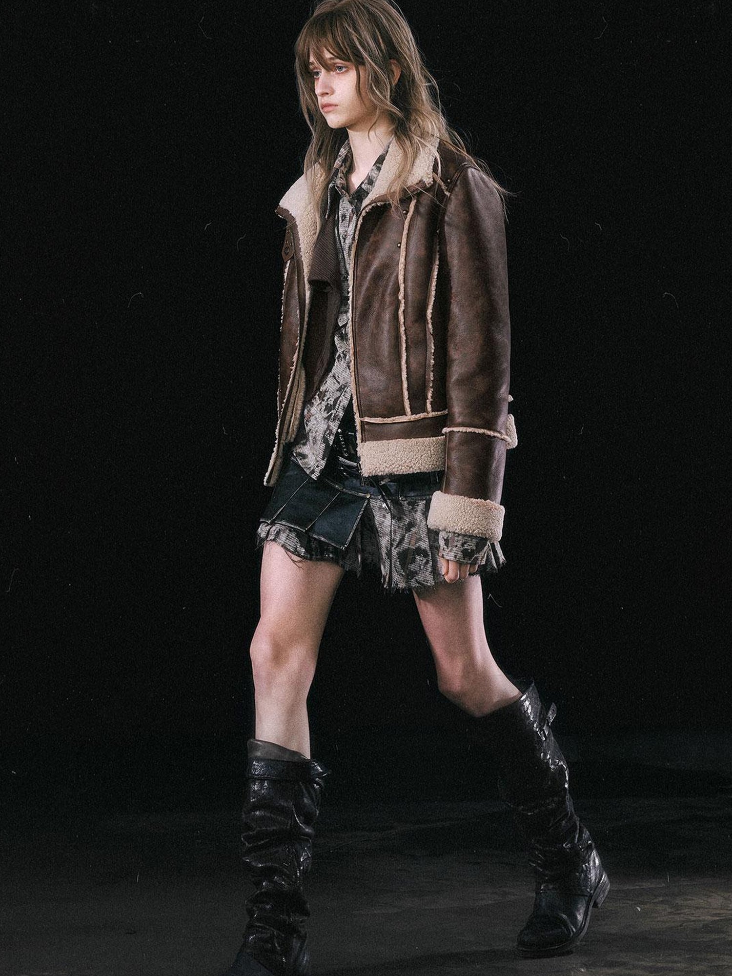 Update c Yanyu Escape Brown Faux Shearling Motorcycle Jacket