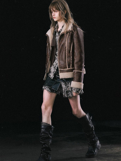 Update c Yanyu Escape Brown Faux Shearling Motorcycle Jacket