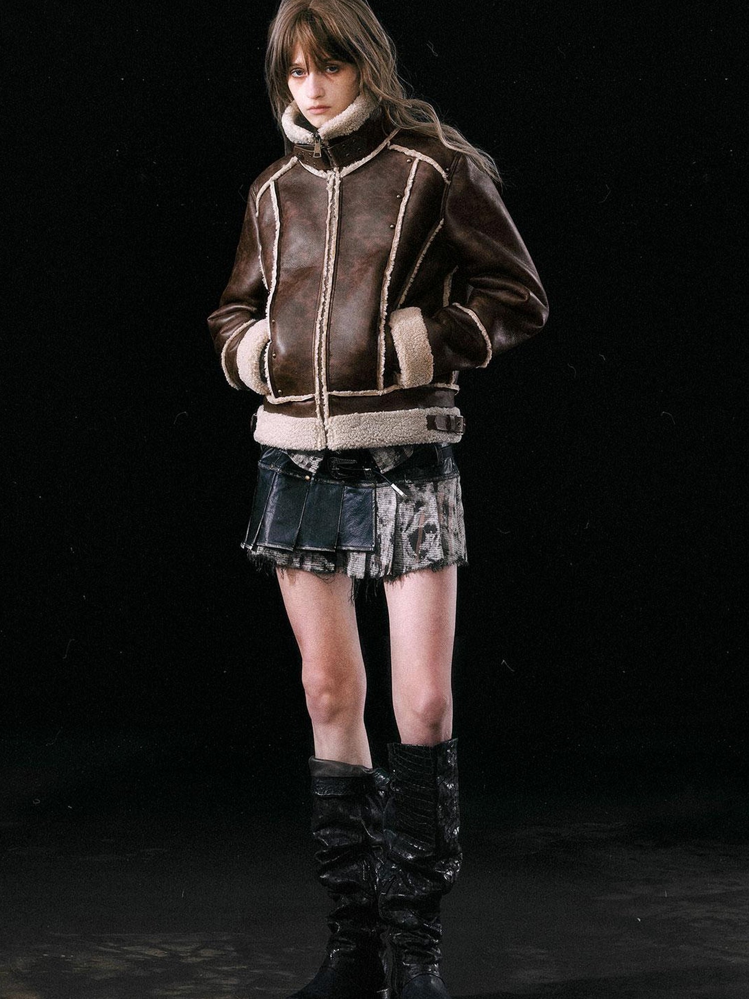 Update c Yanyu Escape Brown Faux Shearling Motorcycle Jacket