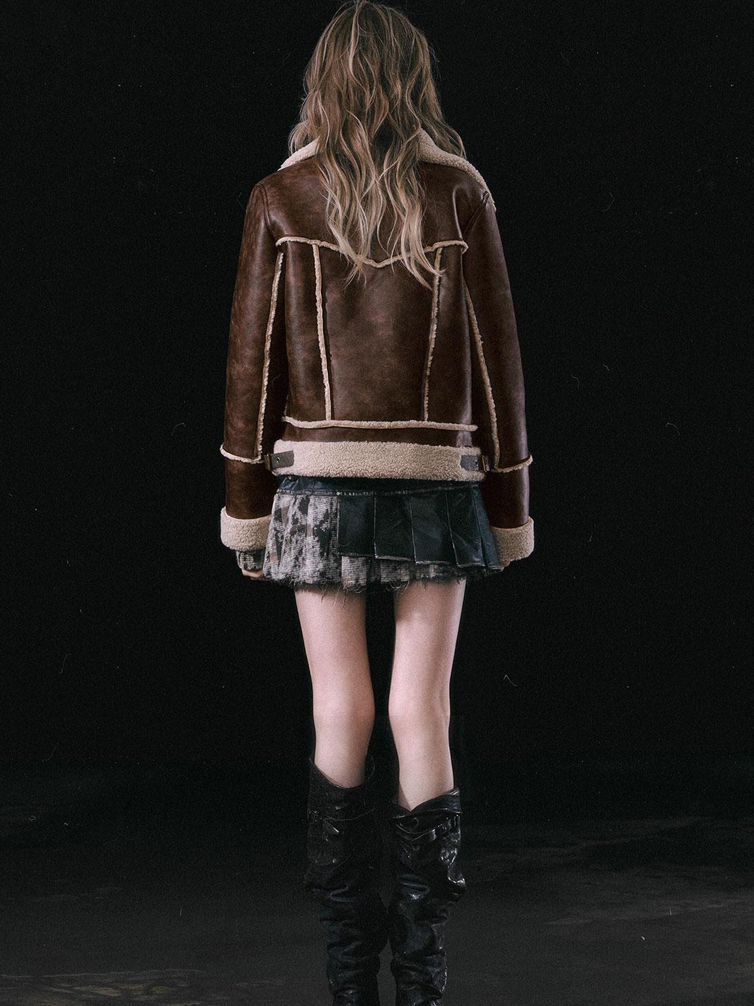 Update c Yanyu Escape Brown Faux Shearling Motorcycle Jacket