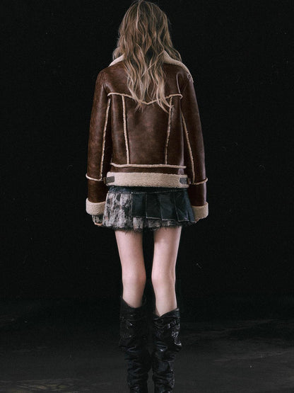 Update c Yanyu Escape Brown Faux Shearling Motorcycle Jacket