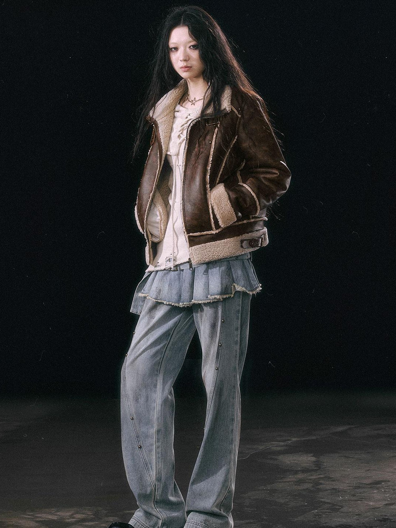 Update c Yanyu Escape Brown Faux Shearling Motorcycle Jacket