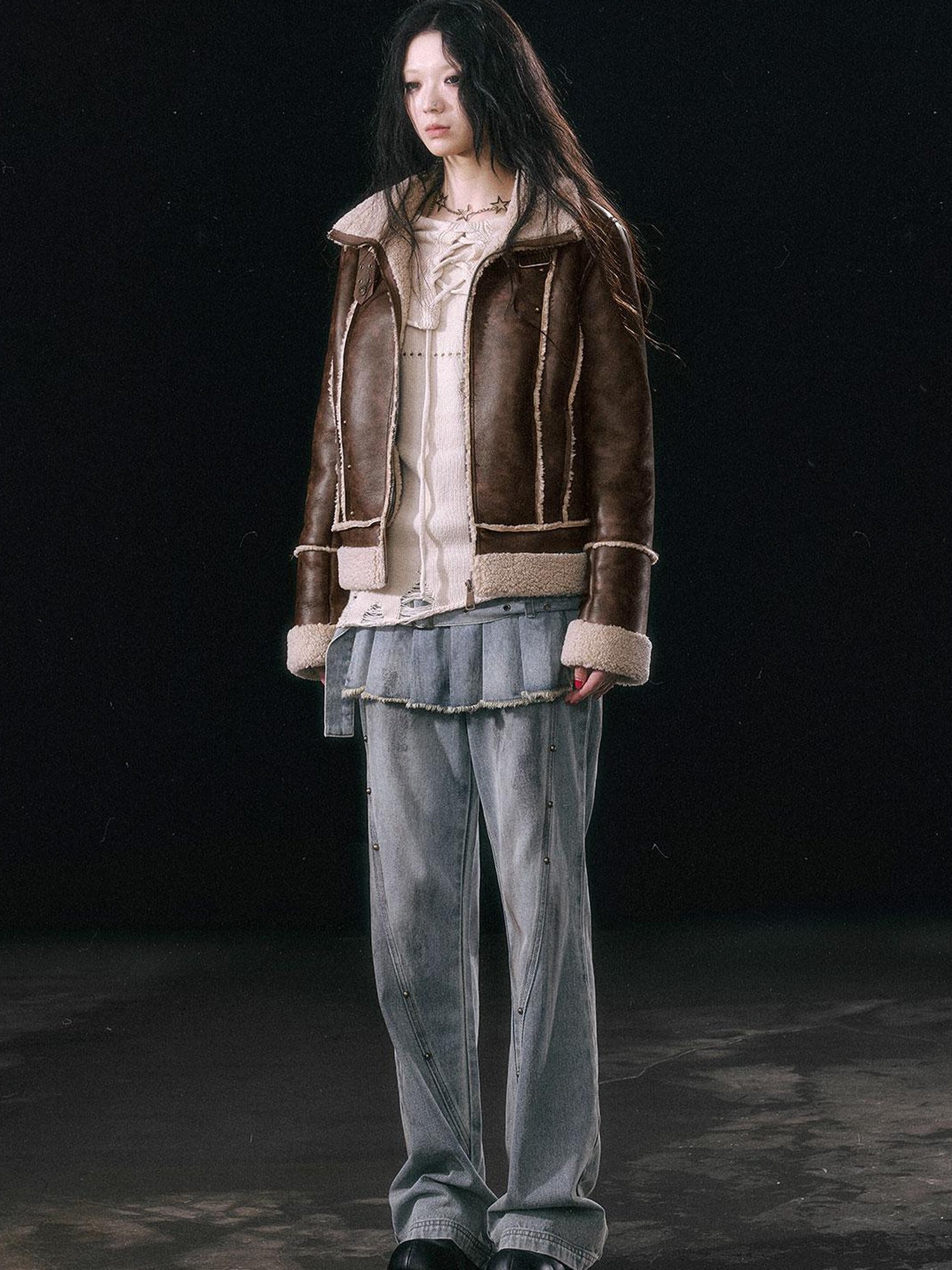 Update c Yanyu Escape Brown Faux Shearling Motorcycle Jacket