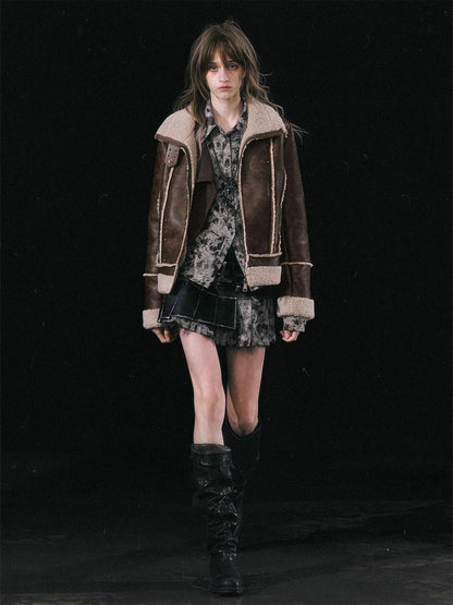 Update c Yanyu Escape Brown Faux Shearling Motorcycle Jacket