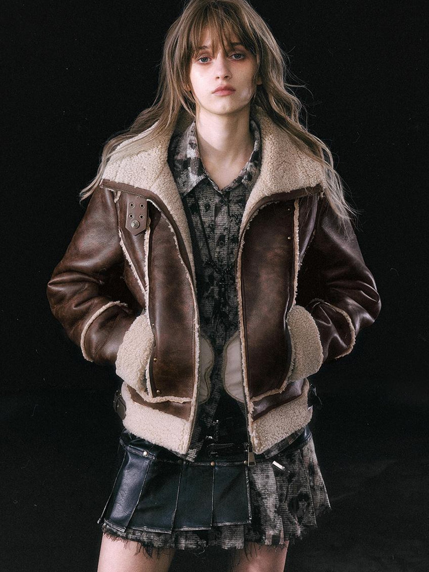Update c Yanyu Escape Brown Faux Shearling Motorcycle Jacket