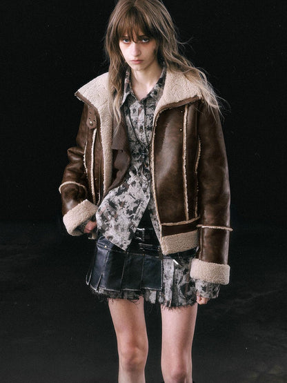 Update c Yanyu Escape Brown Faux Shearling Motorcycle Jacket