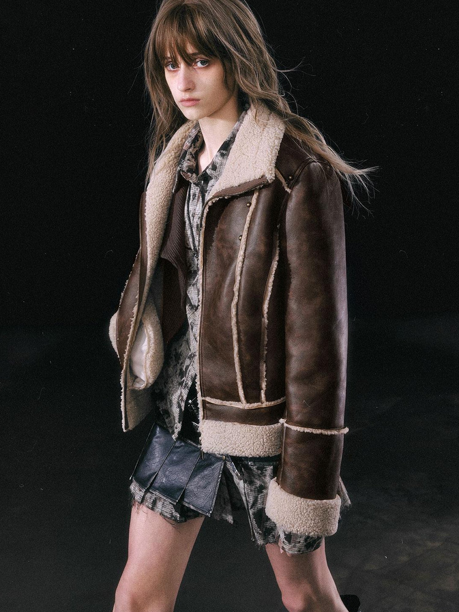 Update c Yanyu Escape Brown Faux Shearling Motorcycle Jacket