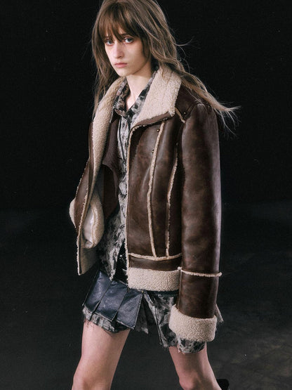 Update c Yanyu Escape Brown Faux Shearling Motorcycle Jacket