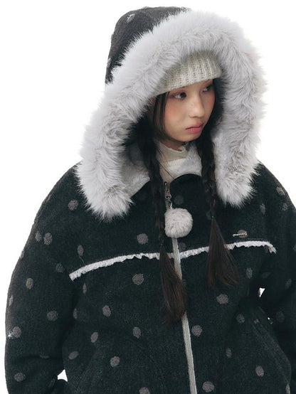 NAPSNAPS Black Polka Dot Reversible Patchwork Hooded Women&