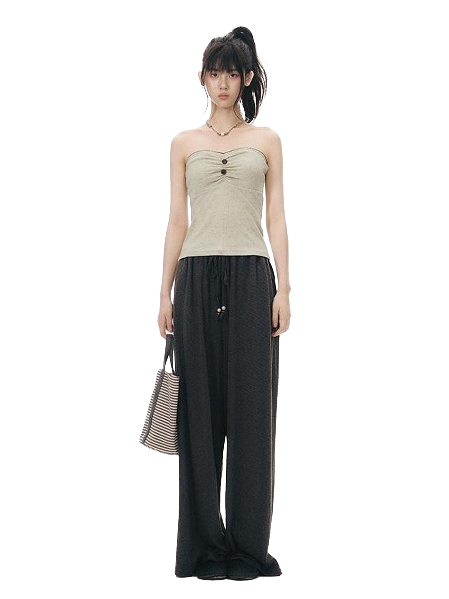 NAPSNAPS Gray Brown Relaxed Knit Drawstring Waist Women&