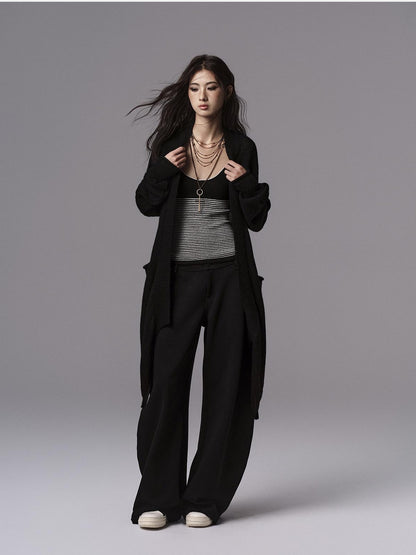 Low pixel Cozy Wool Blend Gothic Oversized Open Front Knit Women Black Cardigans