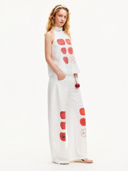 OuttheBlue White Printed Curved Leg Women&