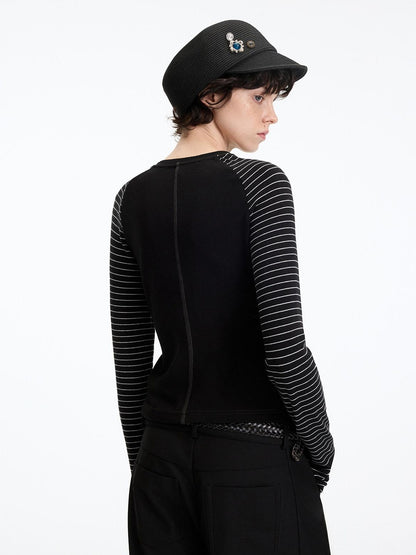 RUN TO THE FUTURE Slim Fit Casual Raglan Sleeve Striped Crew Neck Women Long Sleeve T-Shirts