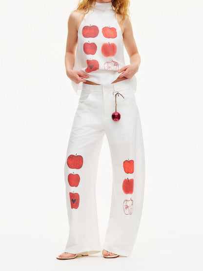 OuttheBlue White Printed Curved Leg Women&