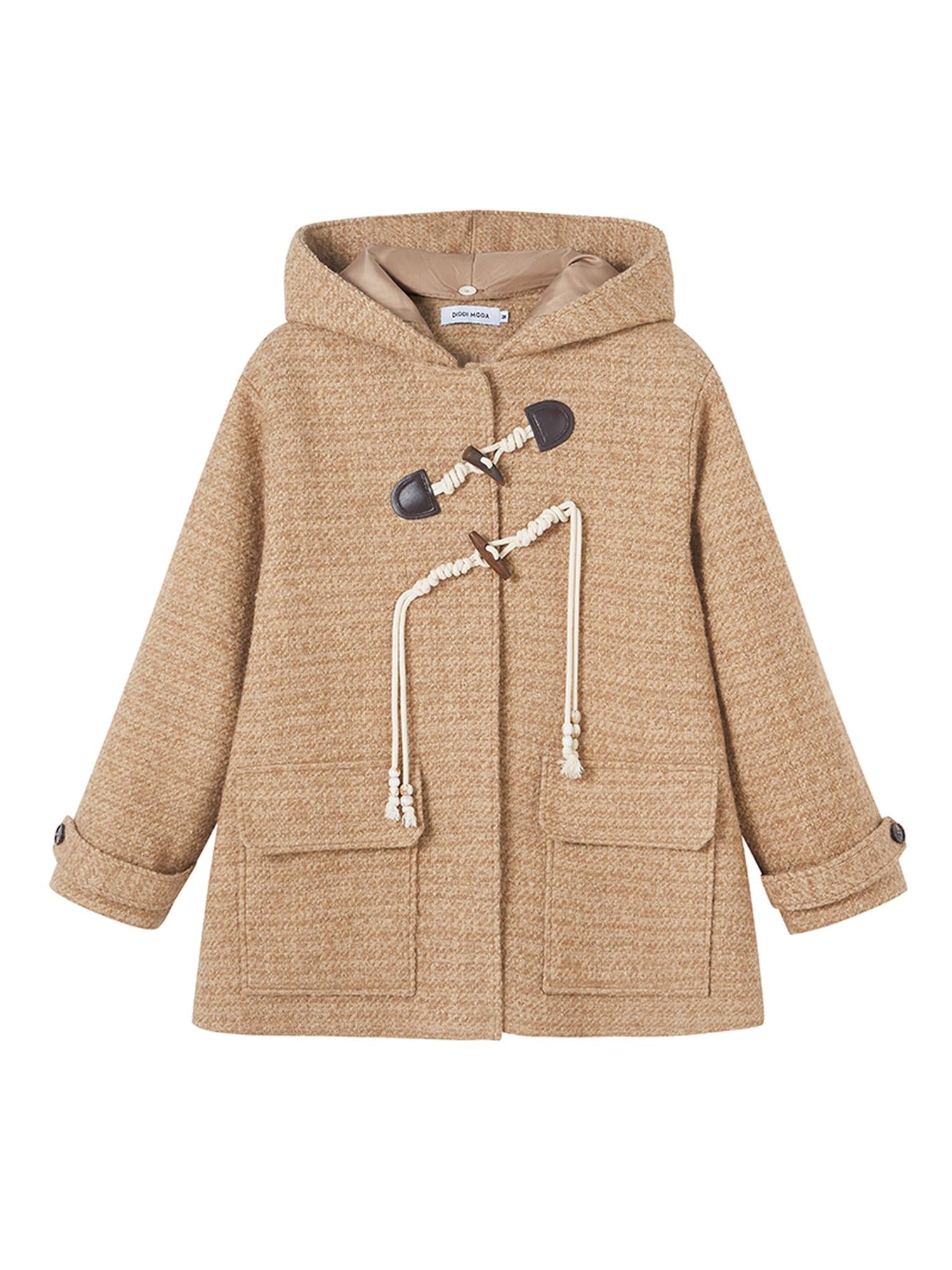 DIDDI MODA Vintage Wool Hooded Peacoat With Horn Buttons