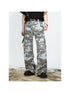 Grey Camo Washed Cargo Pants Loose Fit Vintage Parachute Trousers