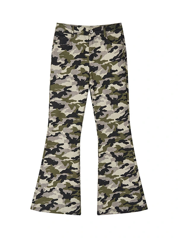 Camouflage Cargo Flared Wide Leg Retro Pants Women