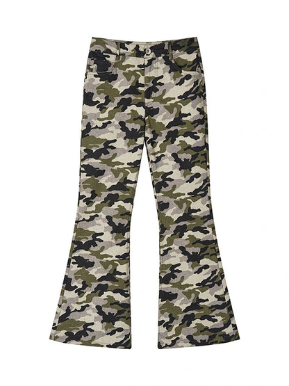 Camouflage Cargo Flared Wide Leg Retro Pants Women