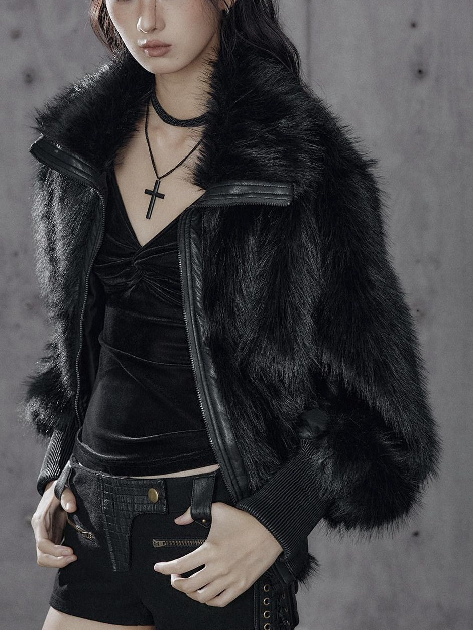 Low pixel Flocked Velvet Mesh V-neck Slim Dark Aesthetic Daily Wear Long Sleeve Crop Tops