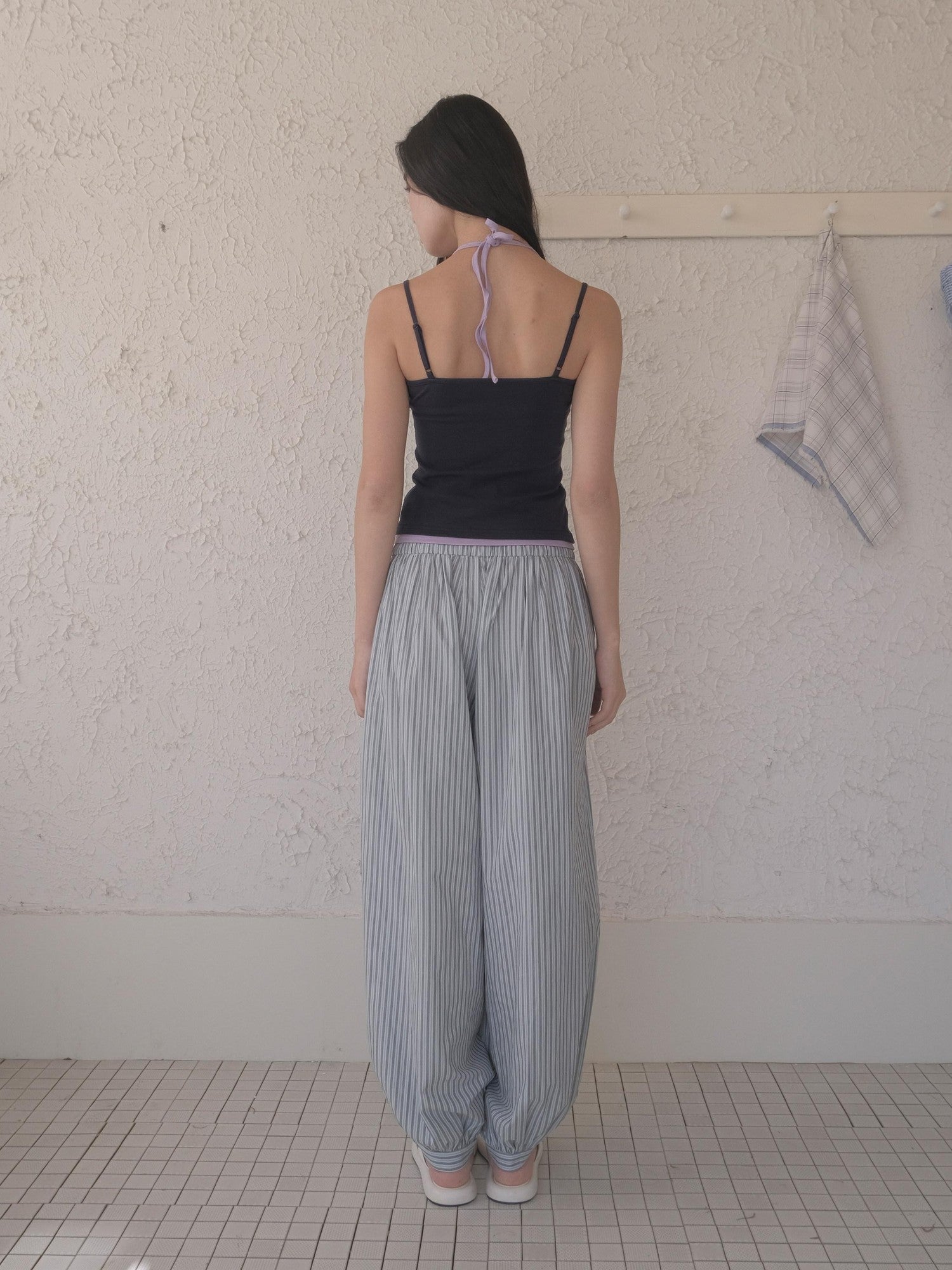 DKZ OFFICIAL Blue White Striped Relaxed Tapered Women&