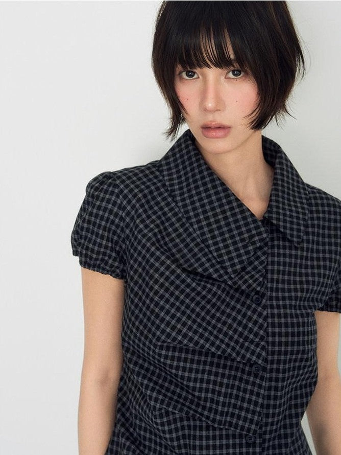 NAPSNAPS Plaid Ruffle Splice Vintage Women&