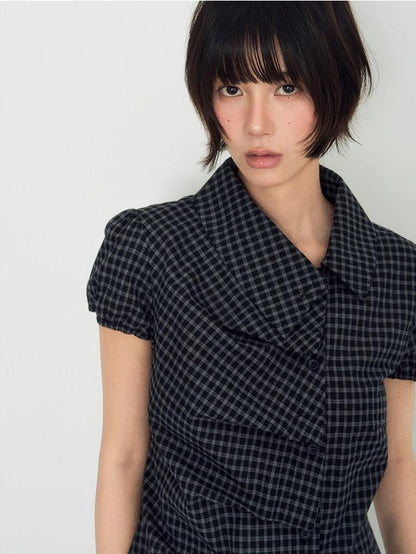 NAPSNAPS Plaid Ruffle Splice Vintage Women&