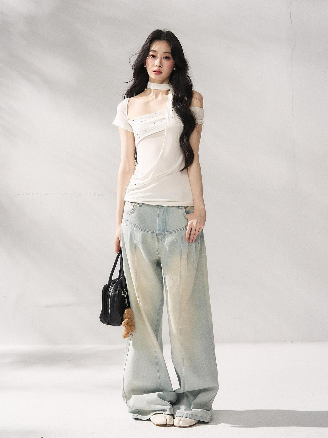 7Shiftin Soft White Square Neck Slim Casual Short Sleeve Women Off Shoulder Crop Tops