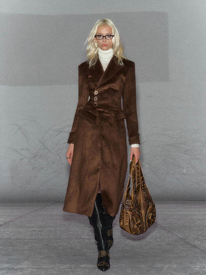 The NeverMore Warm Wool Blend Street Midlength Single Breasted Women Brown Wool Coats