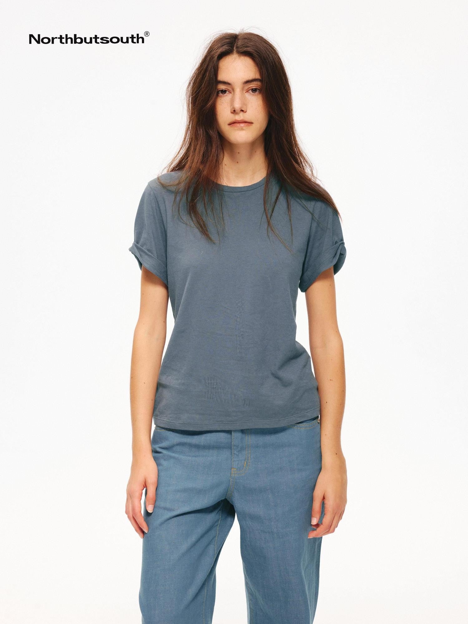 Northbutsouth Textured Crewneck Folded Cuff Loose Women&