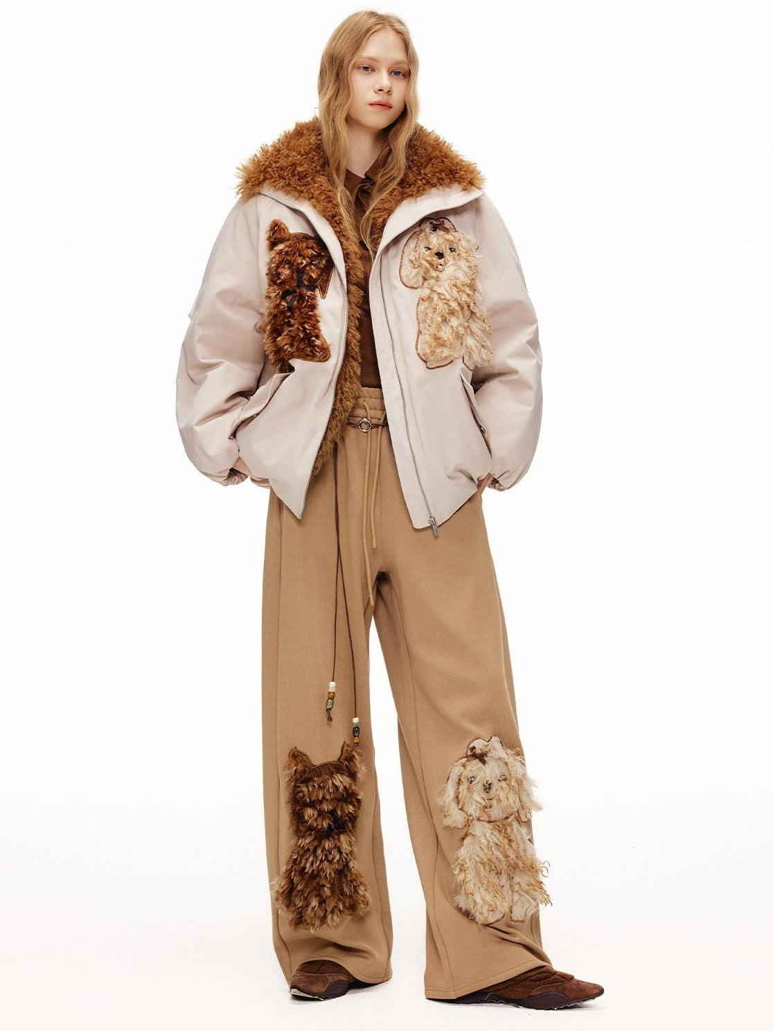OuttheBlue Eco 90 Down Warm Loose Casual Patch Lapel High Waist Women Zipper Down Jackets