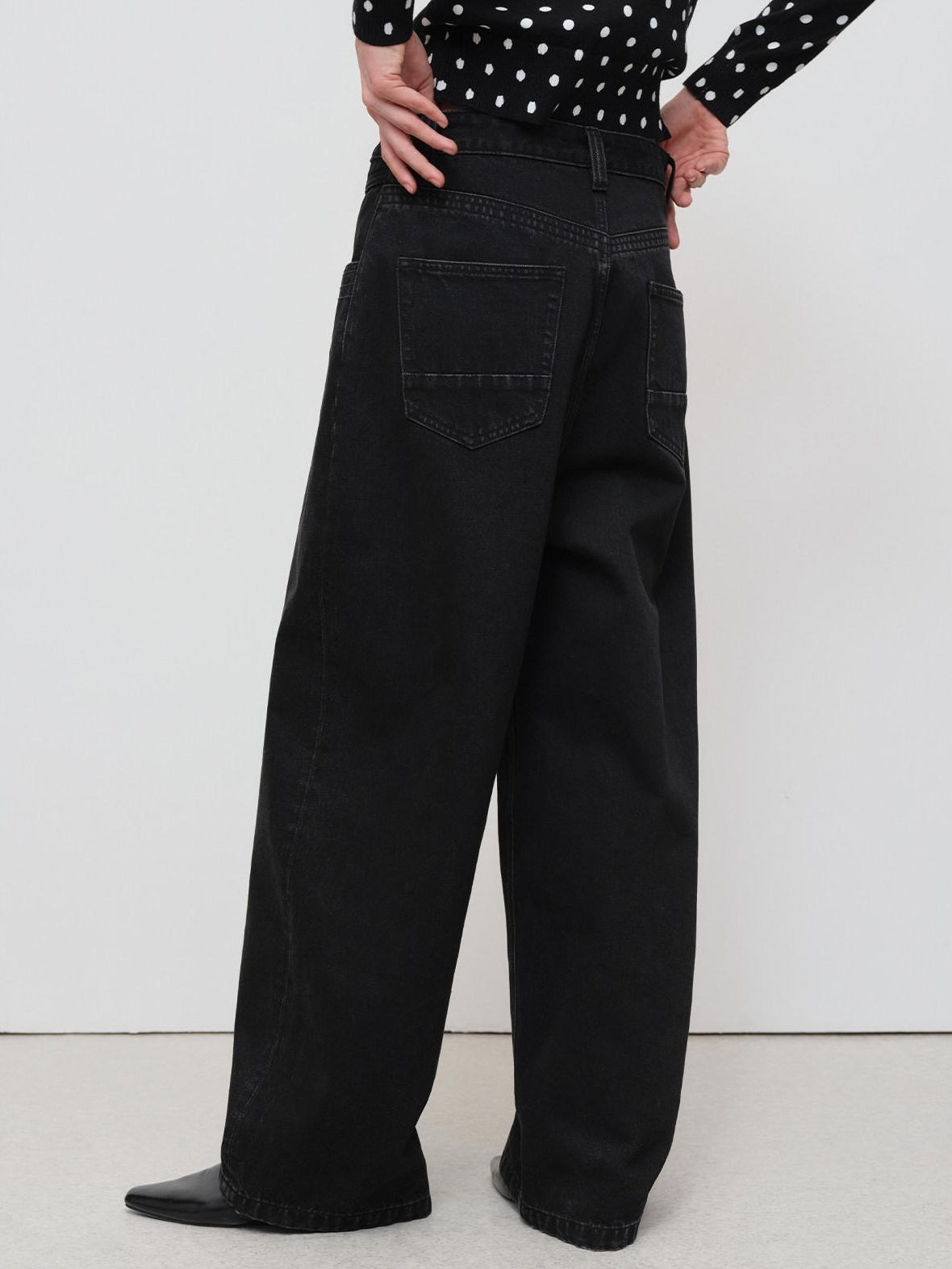 RUN TO THE FUTURE Distressed Washed Black Relaxed Fit Button Fly Mid Low Rise Women Wide-Leg Jeans