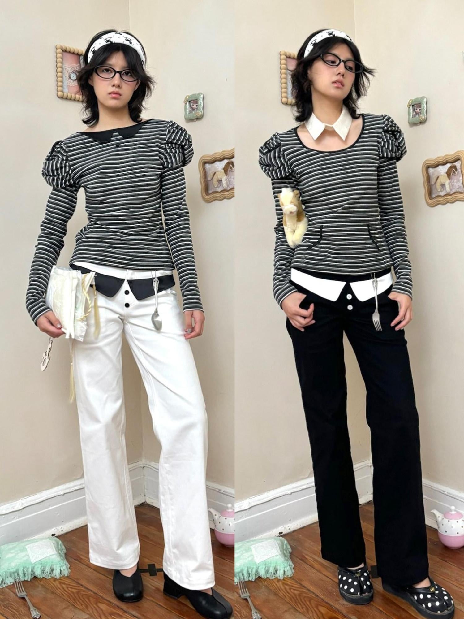 nit alcove Soft Modal Slim Fit Casual Sculpted Women Striped Bow Long Sleeve T-Shirts