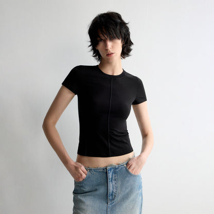 RUN_TO_THE_FUTURE_Cooling_Lyocell_Slim_Fit_Minimalist_Women_Office_Crew_Neck_Solid_Crop_Tops_MISSTT