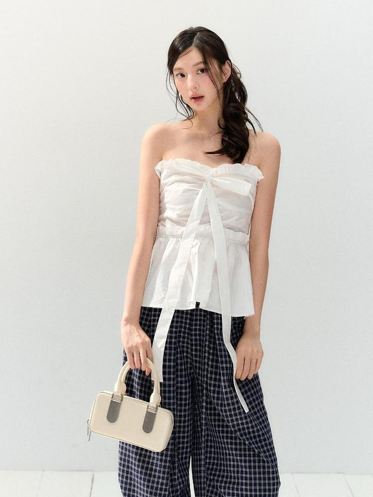 7Shiftin Original Design Tie Detail Slim Fit 100% Cotton Female Pullover Tube Tops