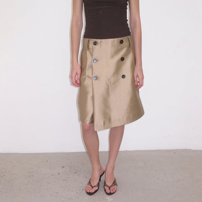 Mito de dar Champagne Gold Button Front A Line Silky Women&