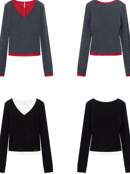 RUN TO THE FUTURE Viscose Blend Slim Fit Layered Casual Women Round Neck Long Sleeve T-Shirts