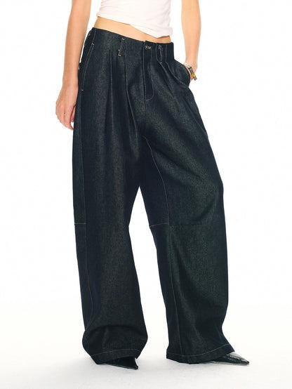 2th Desire Shimmer Contrast Stitching High Waist Button Women&