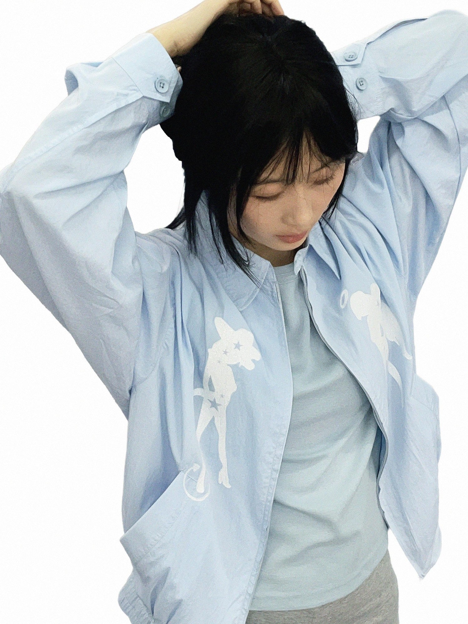 takeabreak Light Blue Silver Shiny Print Structured Women&