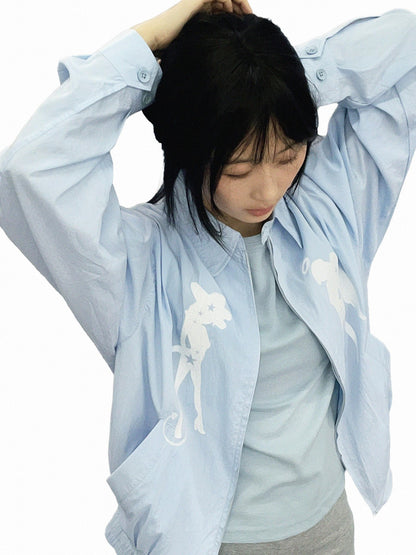 takeabreak Light Blue Silver Shiny Print Structured Women&