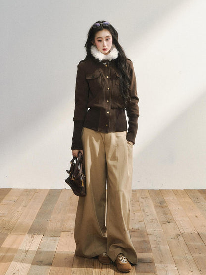 7Shiftin Low Waist Casual Straight Cut Khaki Women Everyday Versatile Wide Leg Pants