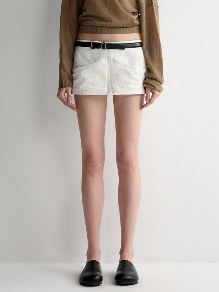 RUN TO THE FUTURE Washed Cotton Denim Pocket Minimalist A Line Low Waist Mini Skirts