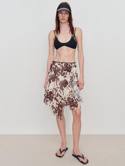 RUN TO THE FUTURE Breathable Lined Asymmetric A Line Casual Low Waist Cow Print Women Midi Skirts