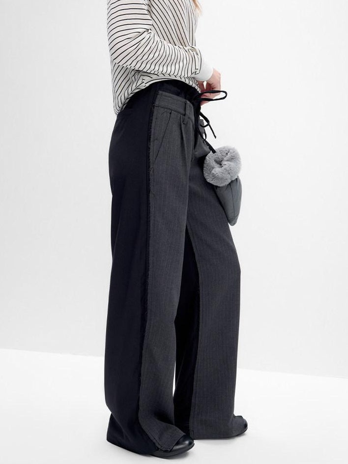 RUN TO THE FUTURE Double Waist Low Rise Pocketed Zipper Fly Women Black Gray Straight Pants