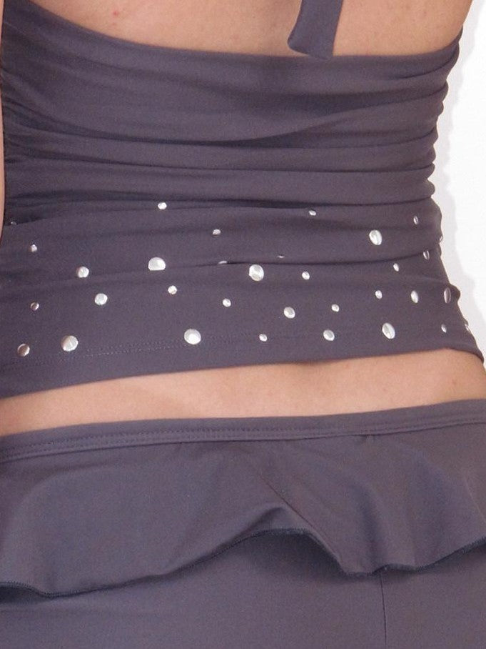 Mito de dar Purple Gray Sequin Halter Ruffle Women&