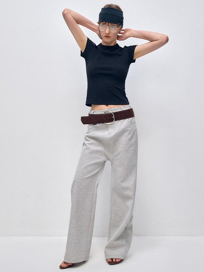 RUN TO THE FUTURE Minimalist Vintage Low Waist Zipper Pocket Office Womens Straight Pants
