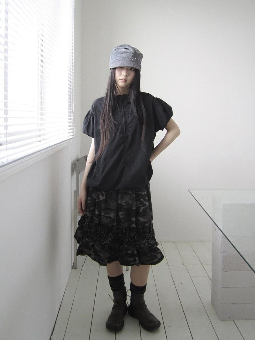 ang project Camouflage Ruffle Edge Patchwork Elastic Waist Women&