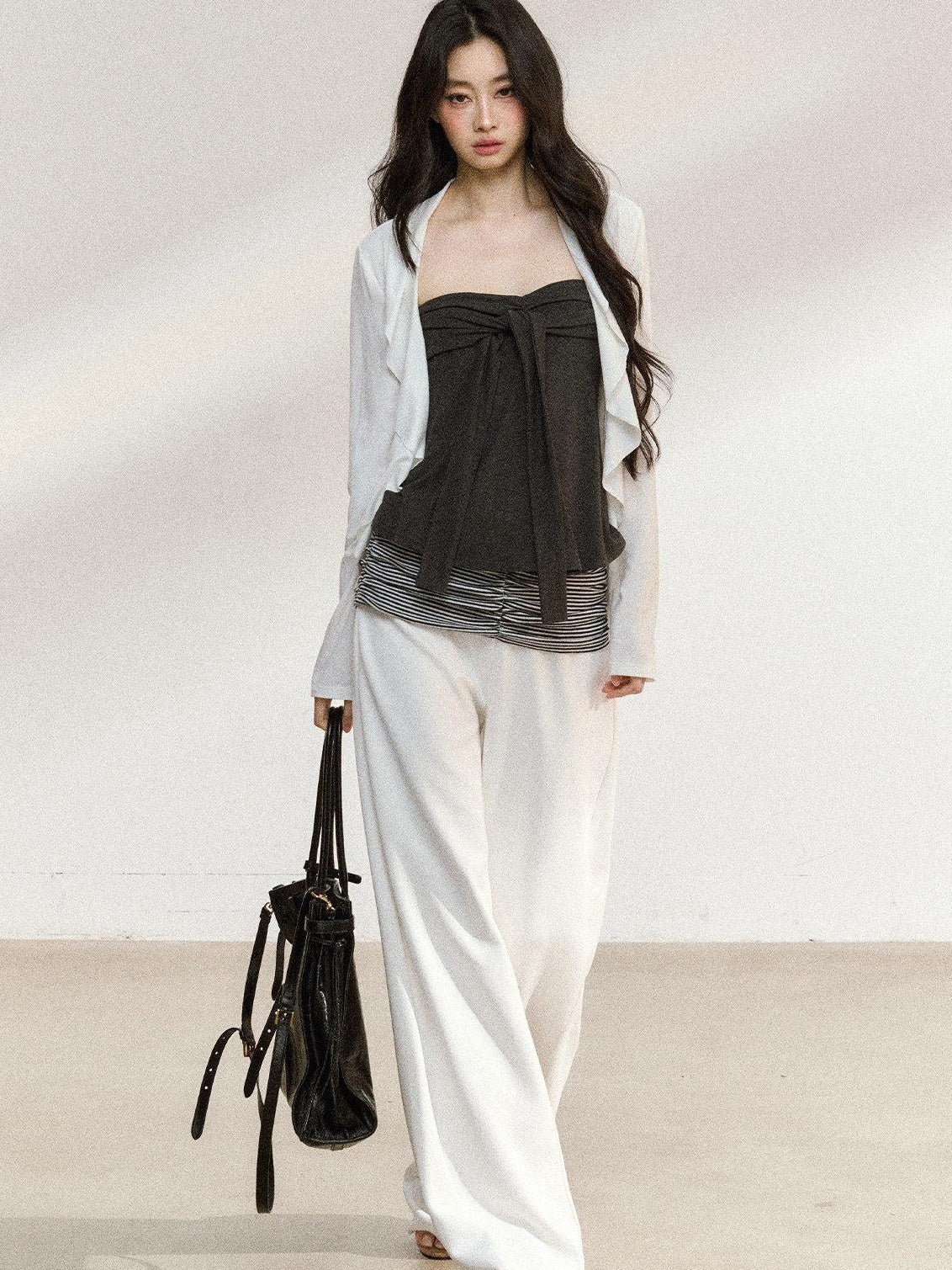 7Shiftin Recycled Fiber Stripe Patchwork Natural Waist Loose Women Wide Leg Pants