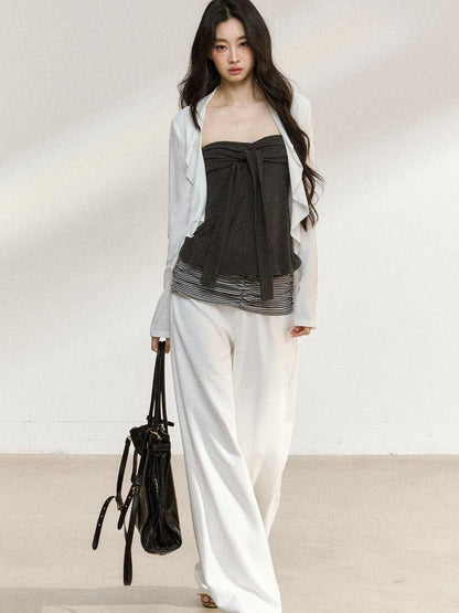 7Shiftin Recycled Fiber Stripe Patchwork Natural Waist Loose Women Wide Leg Pants